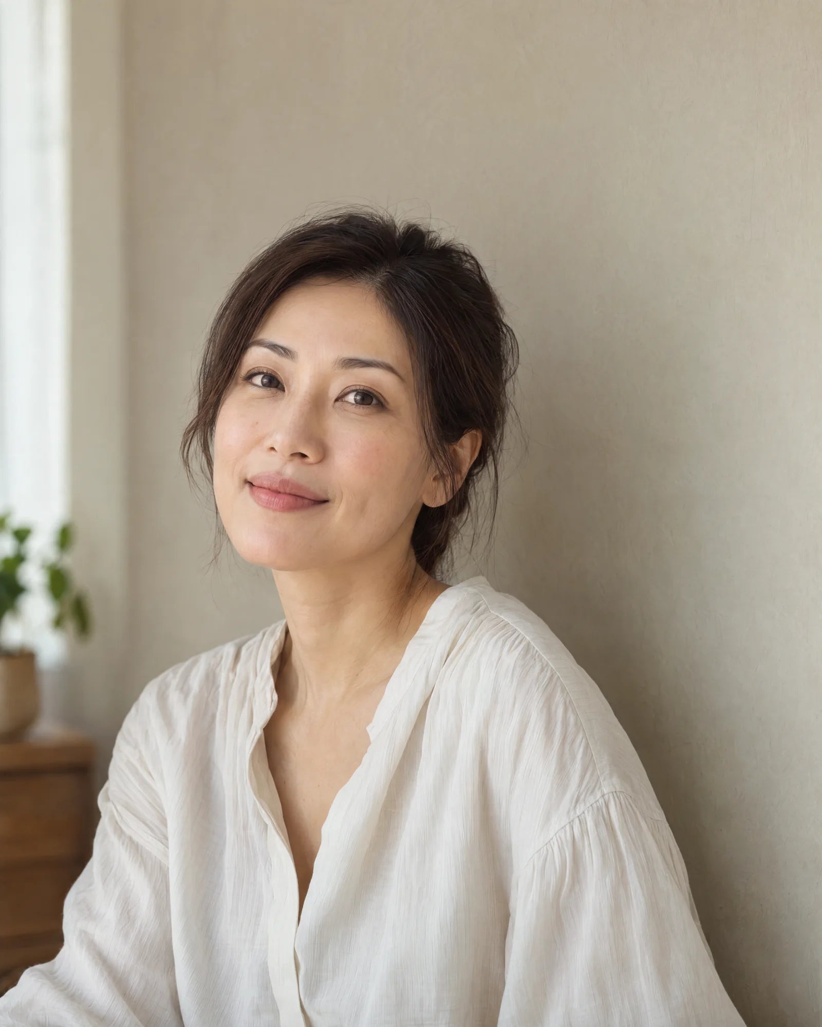 自然光下把手放在肩上的女性