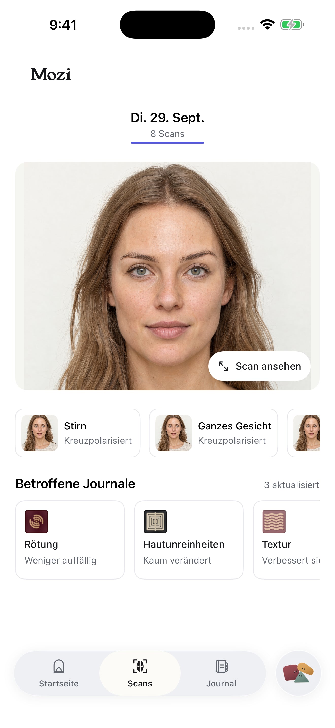 Mozi Scannt den Bildschirm mit einem ausgewählten Gesichtsbereich