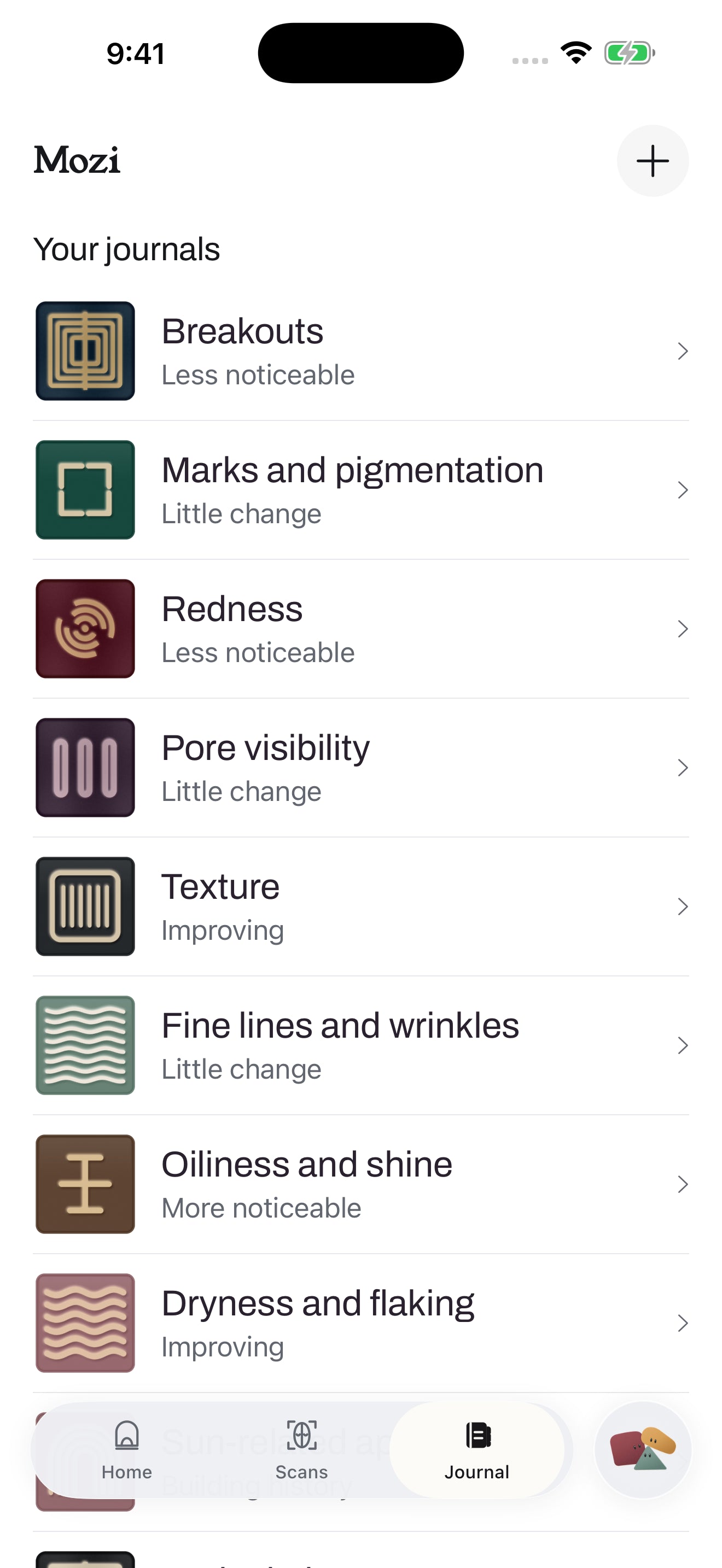 Skin Journals in the Mozi app