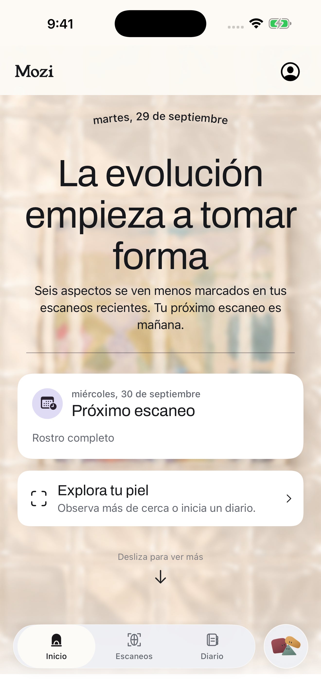 Pantalla de inicio de Mozi