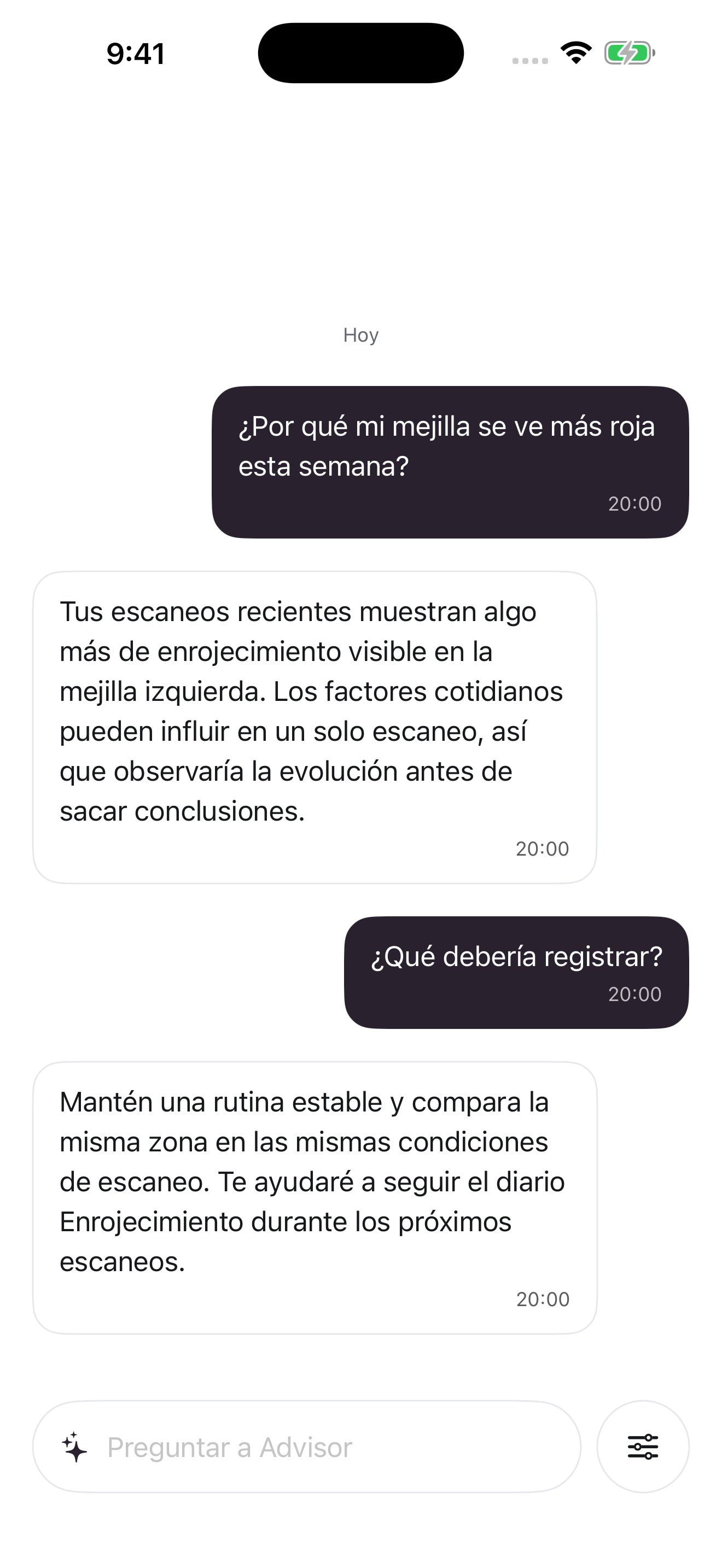 Pantalla de conversación con el asistente de Mozi
