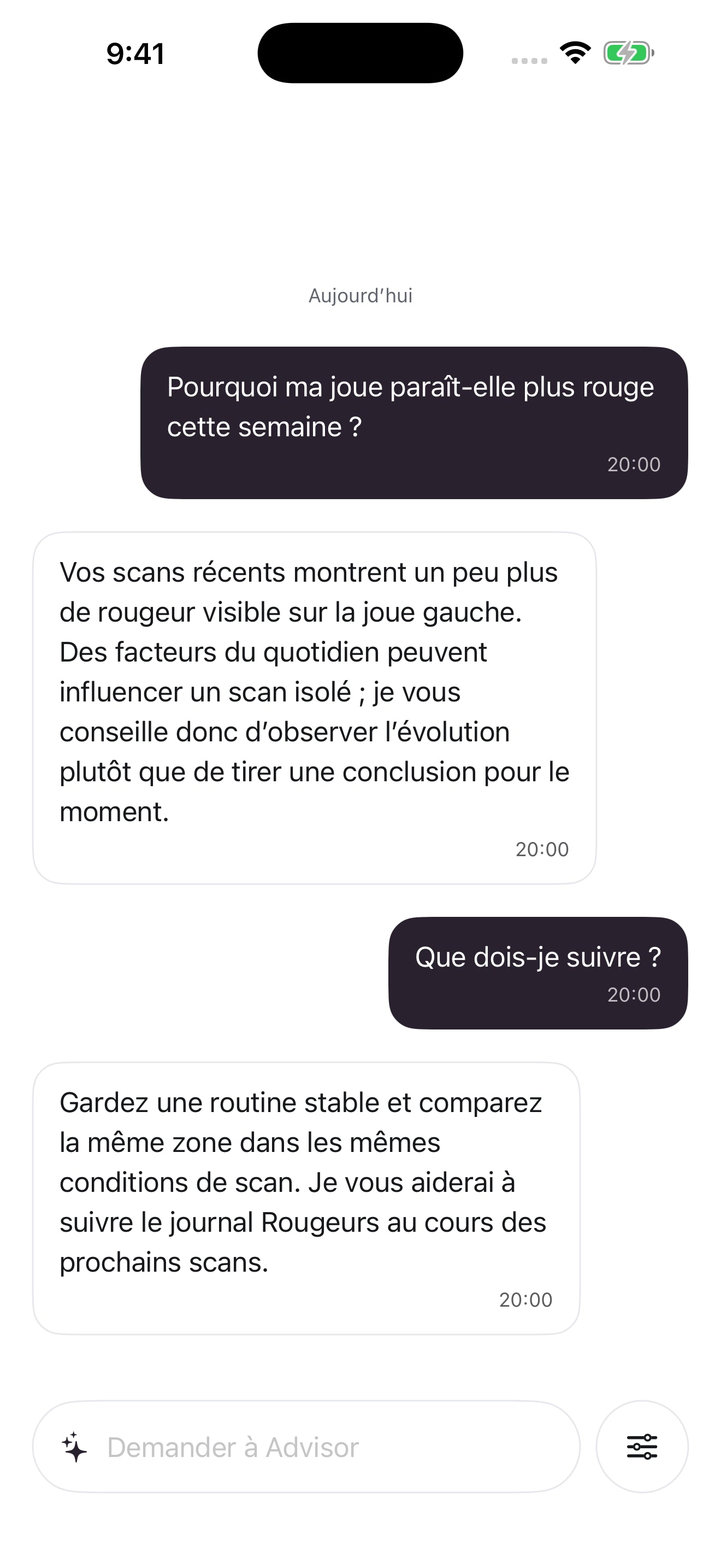 Écran de conversation avec le conseiller Mozi
