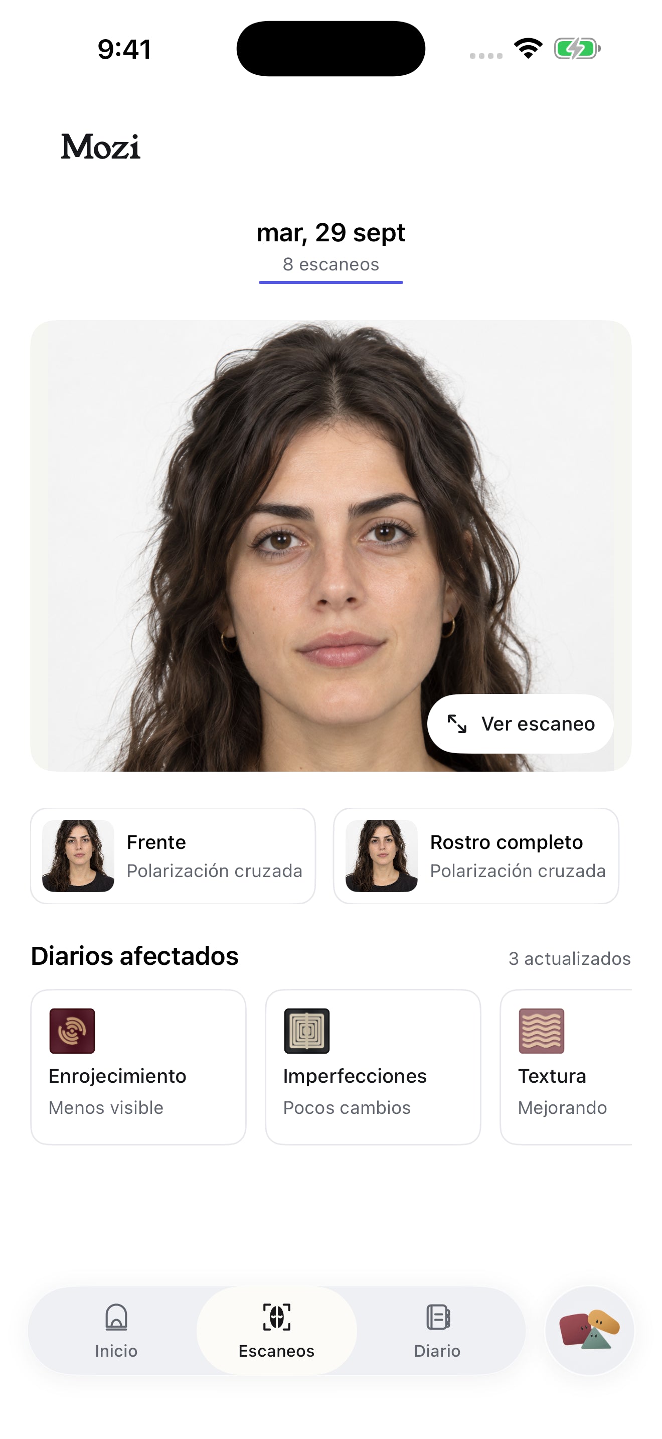 Mozi Escanea la pantalla con un área de rostro seleccionada