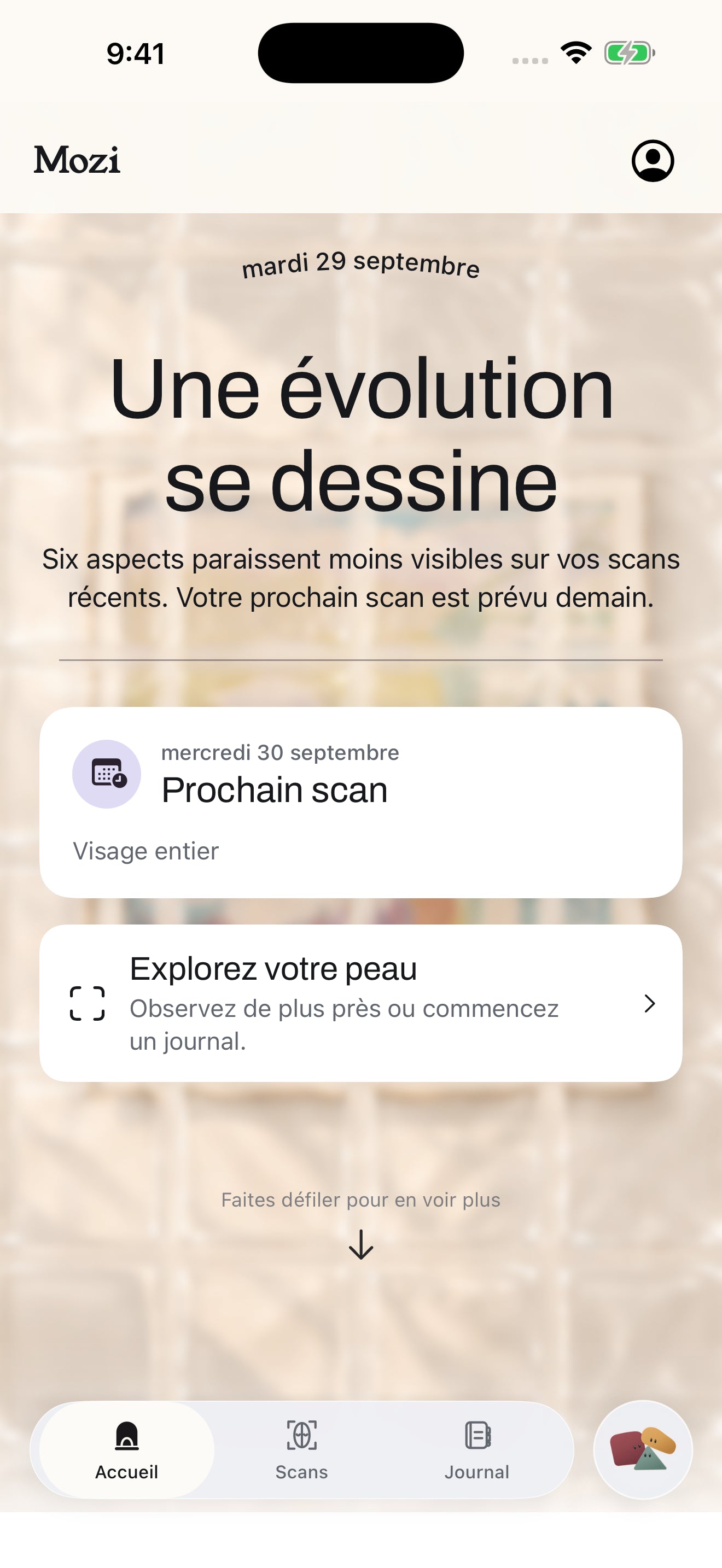 Écran d’accueil Mozi