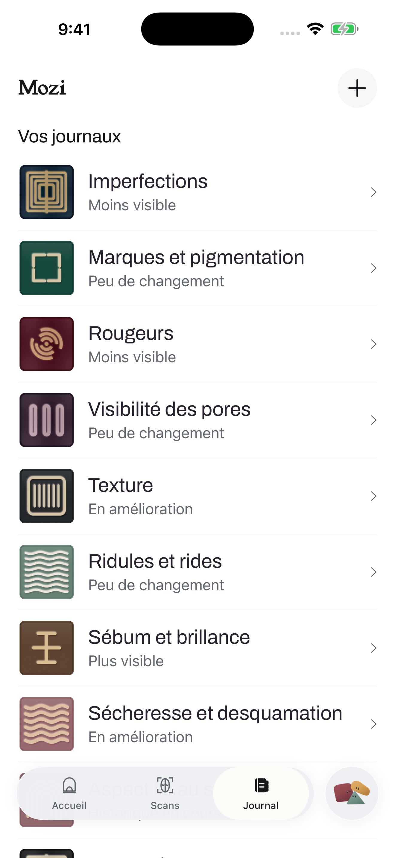 Écran des journaux de peau Mozi